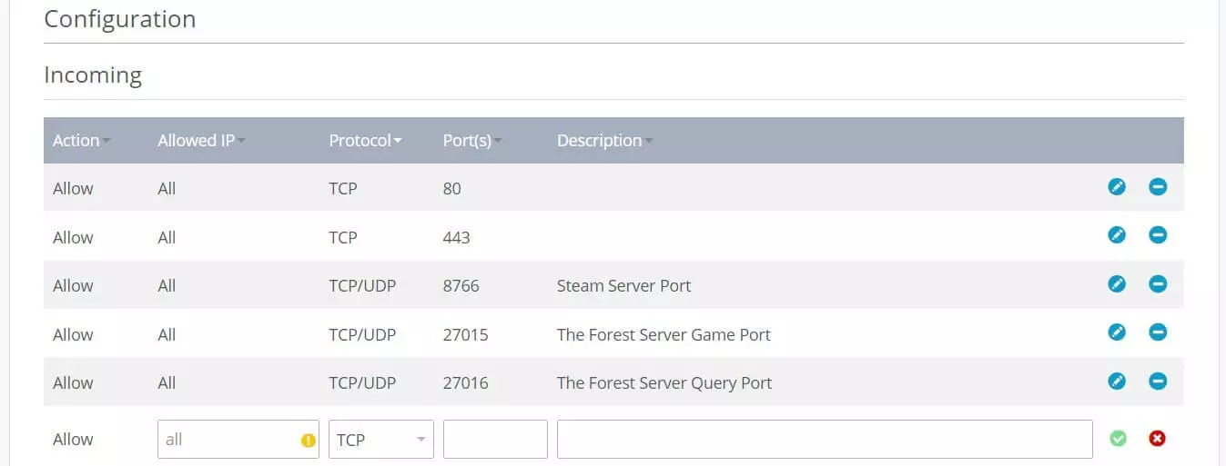 Port rules for ‘The Forest’ dedicated server in IONOS Cloud Panel