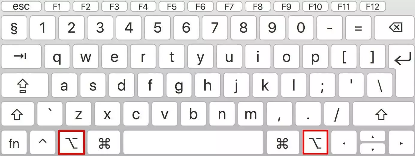 The Alt key on the Mac keyboard