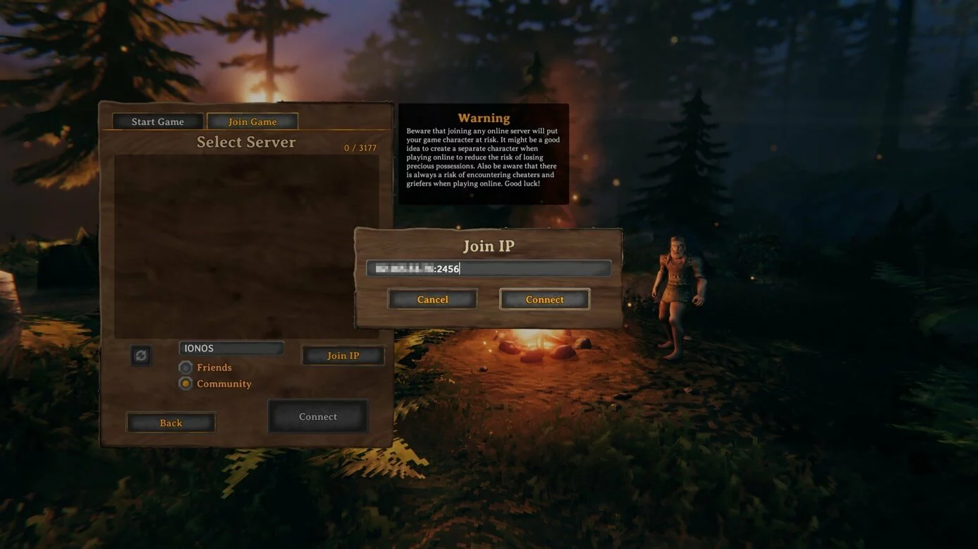 Screenshot from Valheim: Server selection