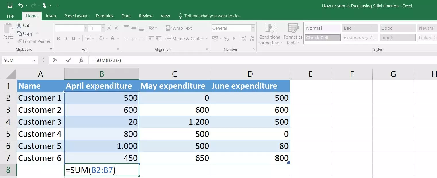 Calculate the sum of a particular column