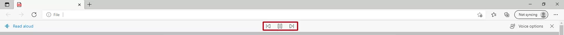 Options when reading a PDF file aloud in Edge