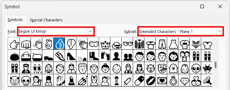 Outlook: Available emojis for the ‘Segoe UI Emoji’ font