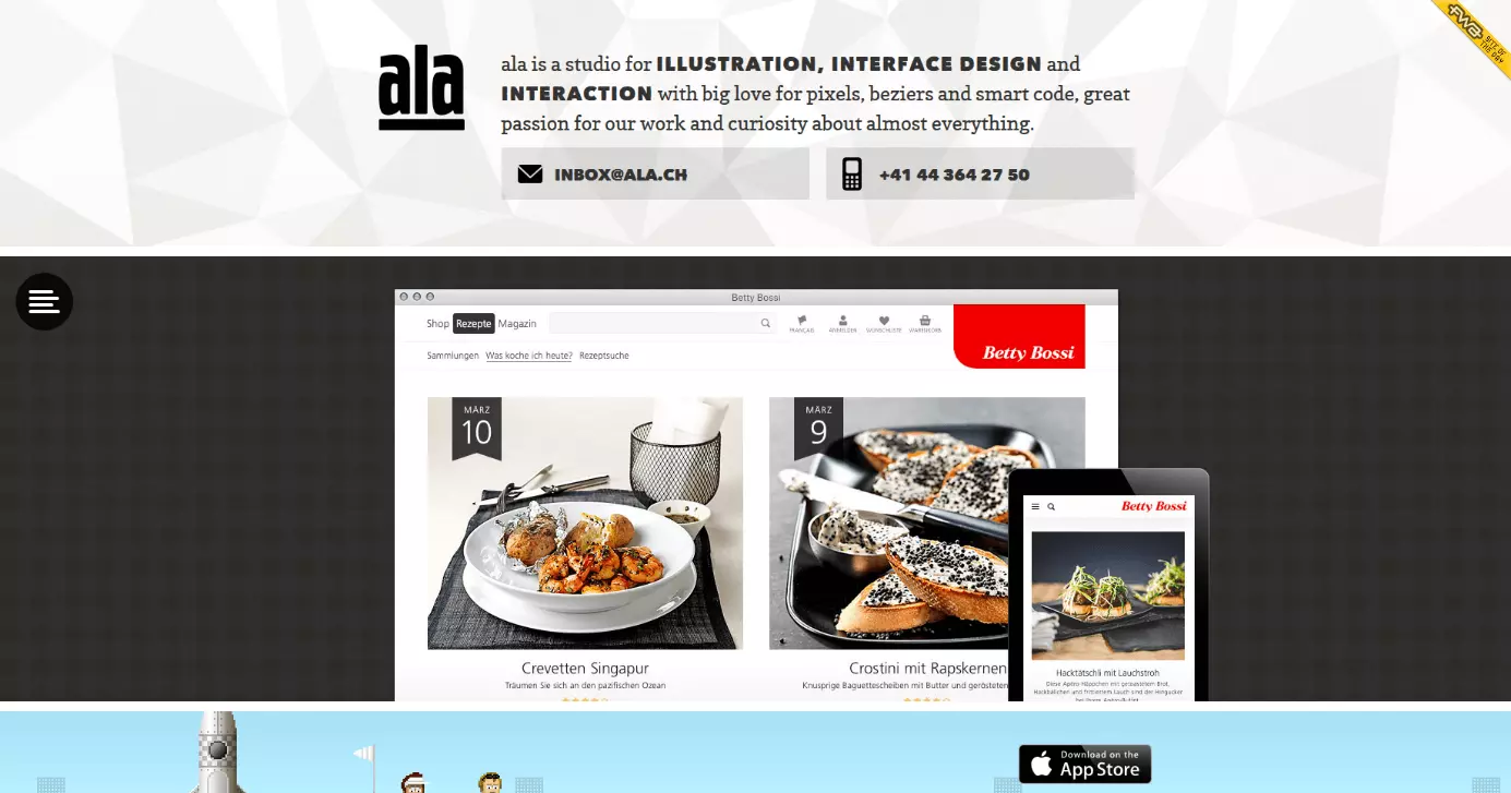 Header of the single-page website, ala.ch