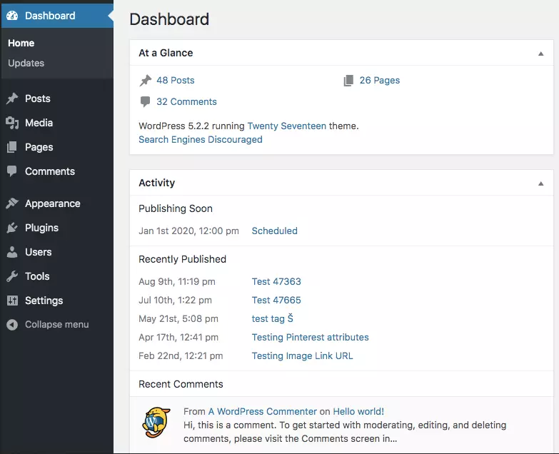 Screenshot of the WordPress Dashboard