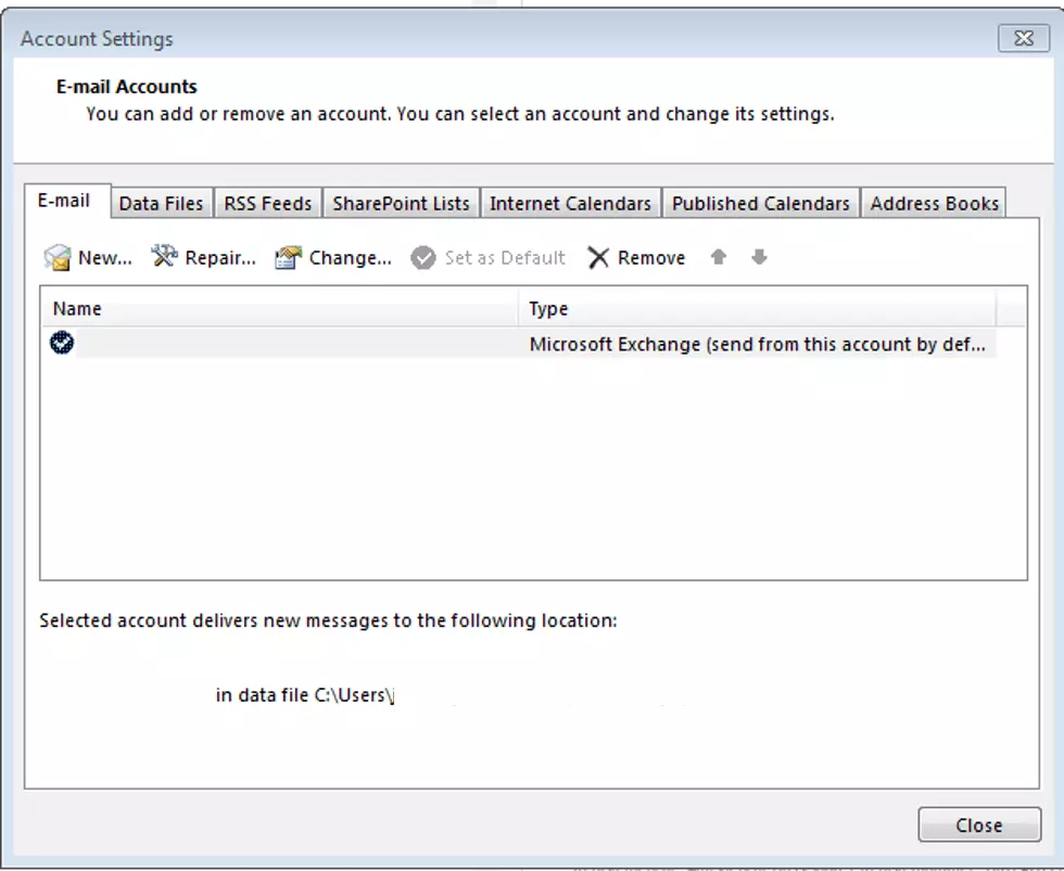 Account settings in Outlook 2013