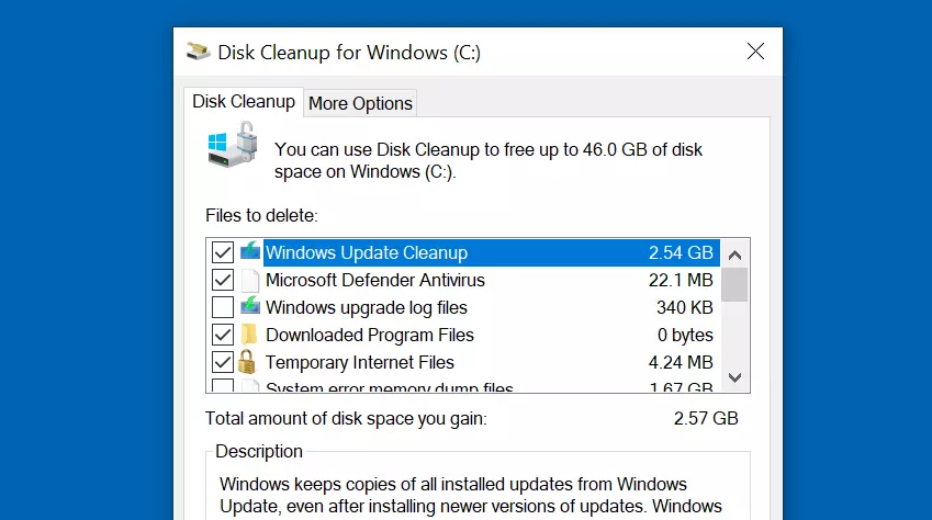 Windows 10 disk cleanup: clean up system files