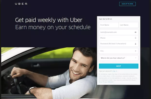 Uber landing page