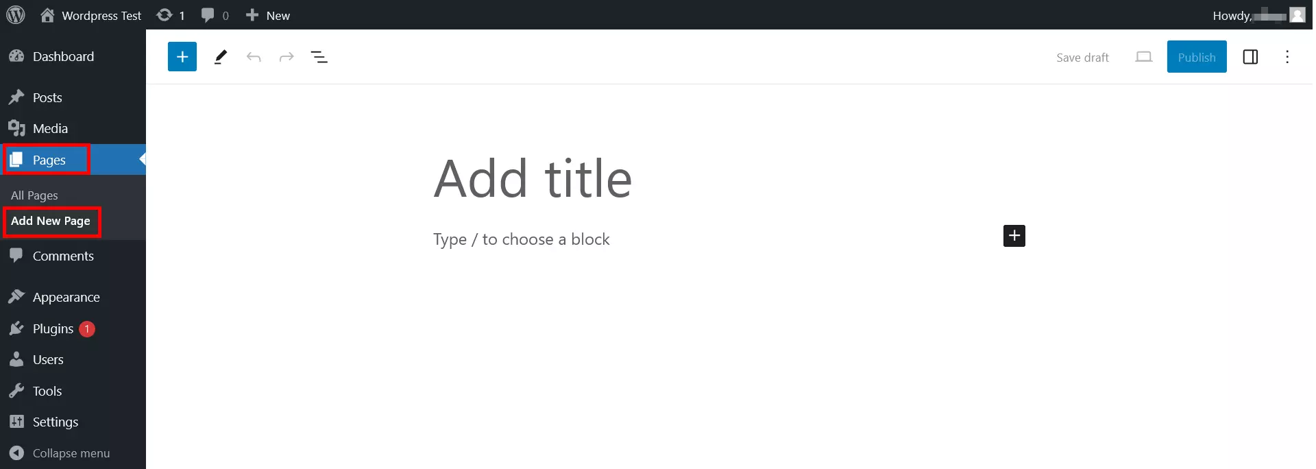 Tab to create new pages with WordPress