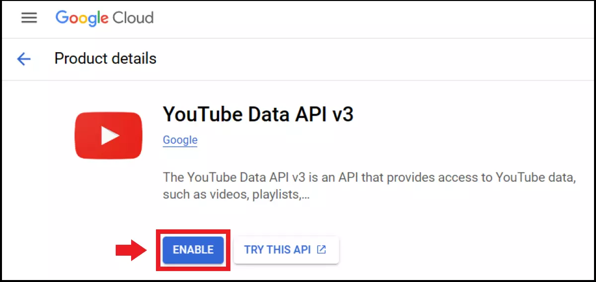 Enabling a YouTube API