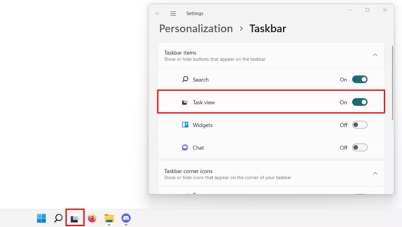 Windows 11: Taskbar menu item ‘Task view’