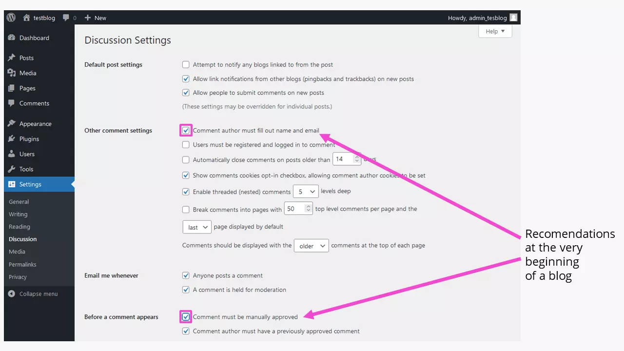 WordPress blog: set-up commentary function