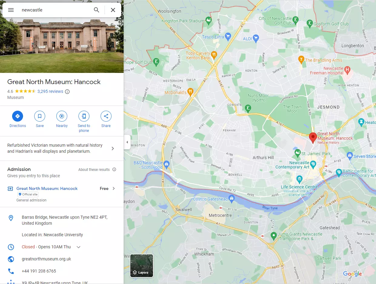 Screenshot of detailed view of a location in Google Maps