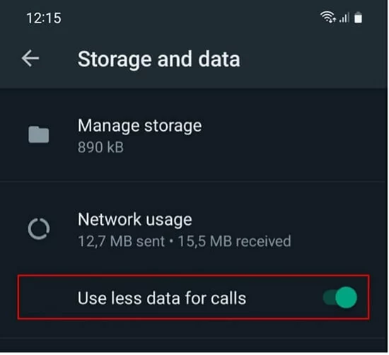 Move the ‘Use less data for calls’ slider in ‘Storage and data’ to the right