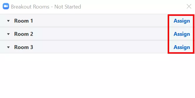 Function that enables the host to manually assign meeting participants to rooms