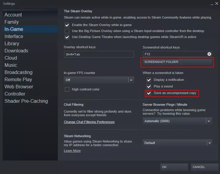 Steam settings: Changing the screenshot folder