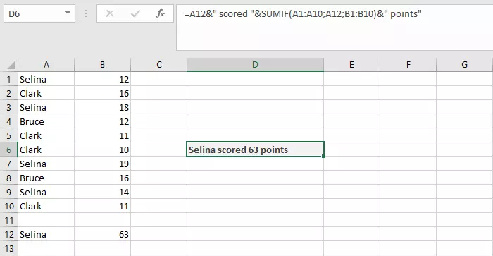 Combination of CONCATENATE and SUMIF in an Excel table