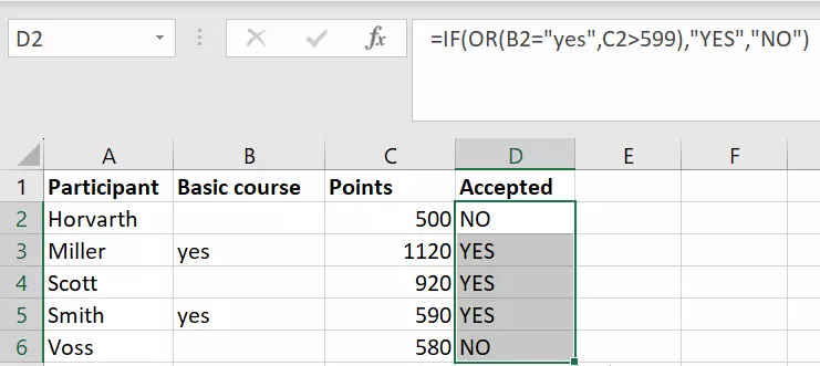 Excel IF OR: Applying the formula to the entire cell range