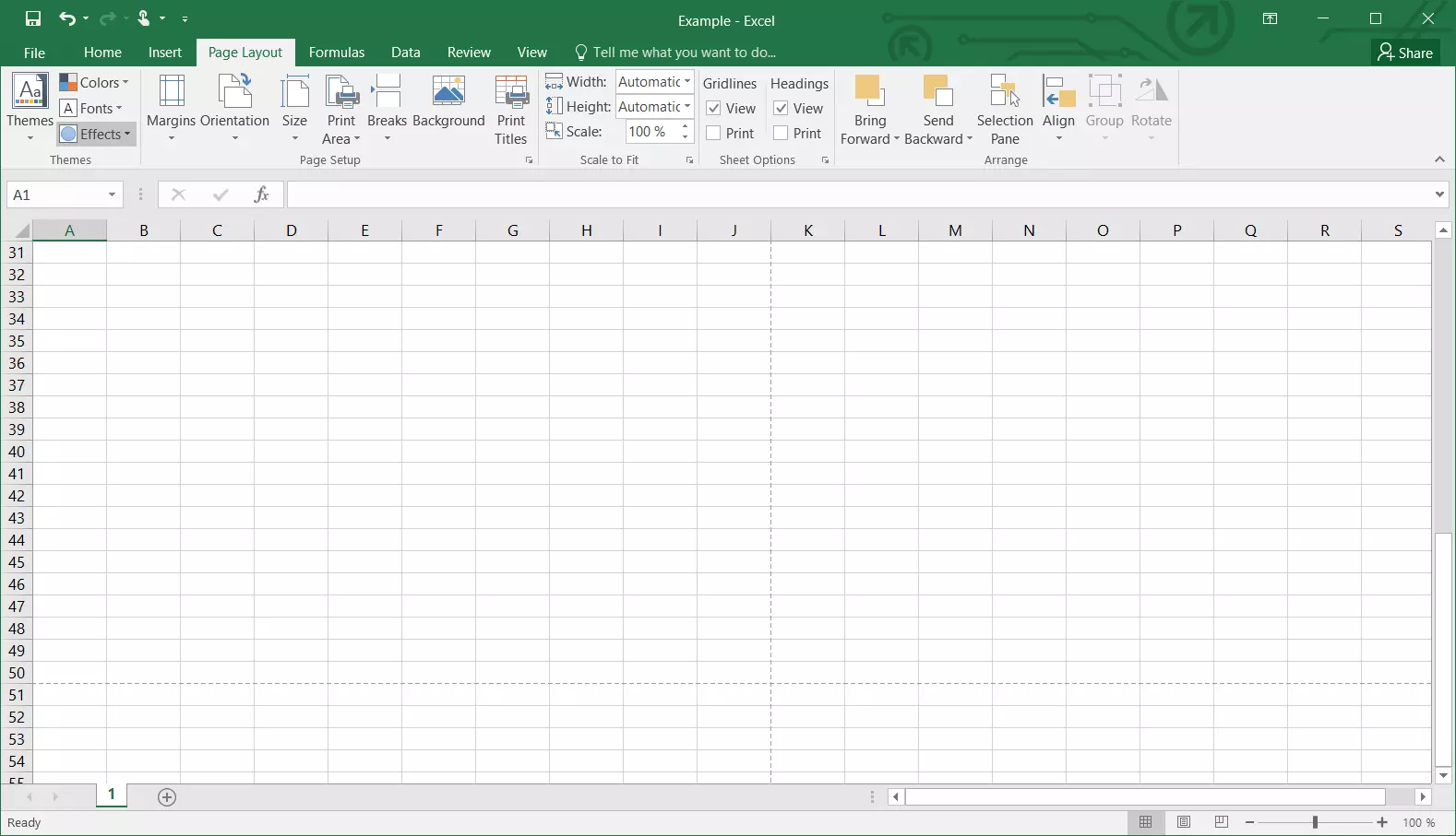 Print area in an empty Excel spreadsheet