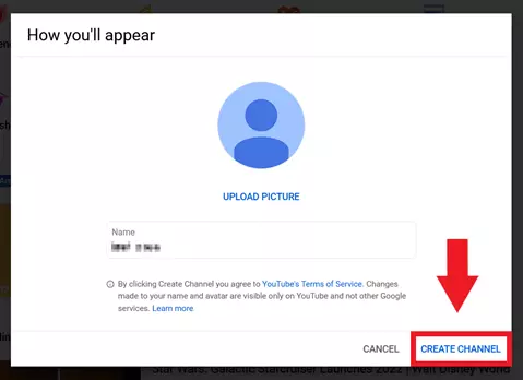 ‘Create Channel’ in YouTube