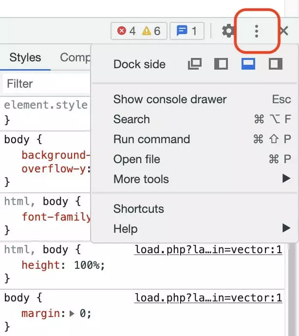 Chrome Developer Tools with the DevTools position option