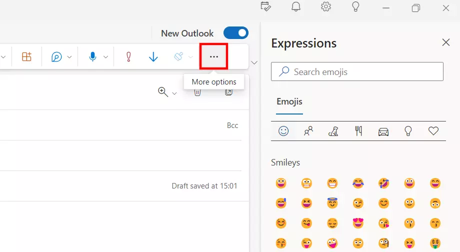 ‘Expressions’ menu in the more options menu