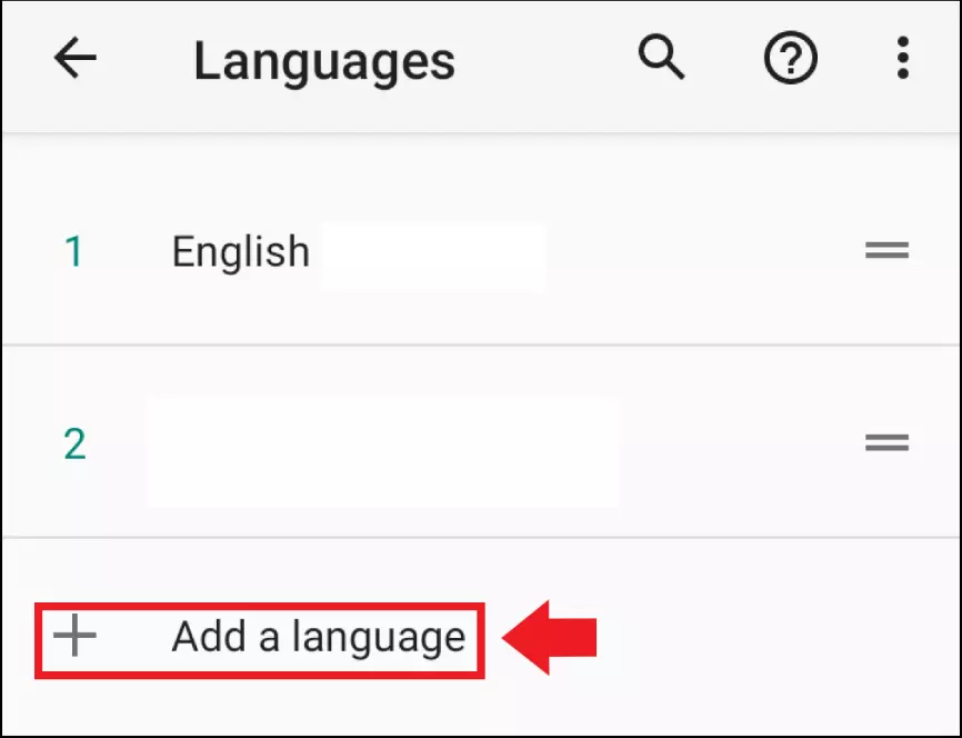 The list of added languages in the Android system