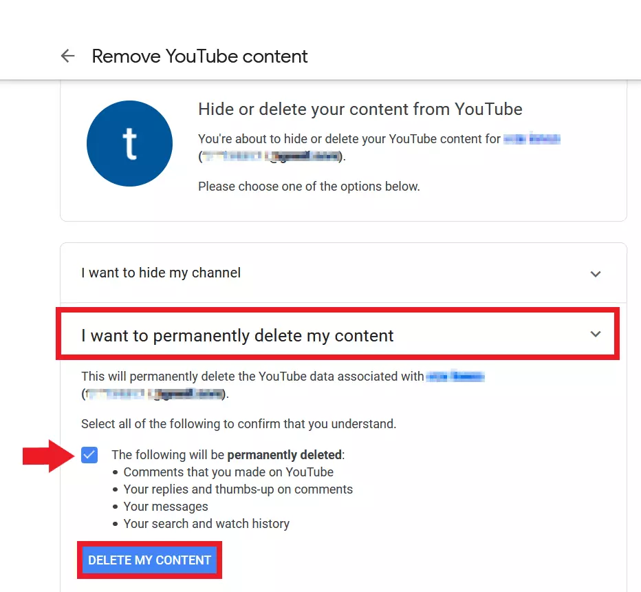 YouTube: Permanent deletion of YouTube channel