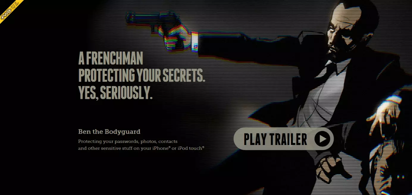 Start screen of the parallax website, benthebodyguard.com