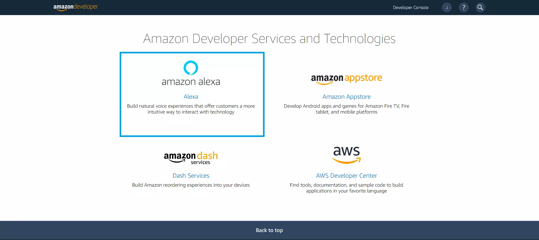 Amazon Developer Console: service overview