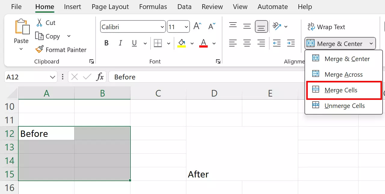 Combining cells with ‘Merge Cells”