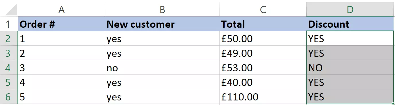 Excel’s IF AND function applied to other cells.