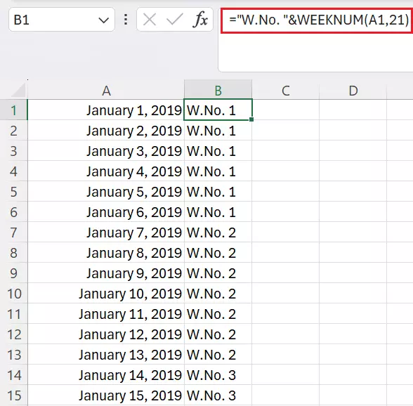 Combining WEEKNUM with text in Excel