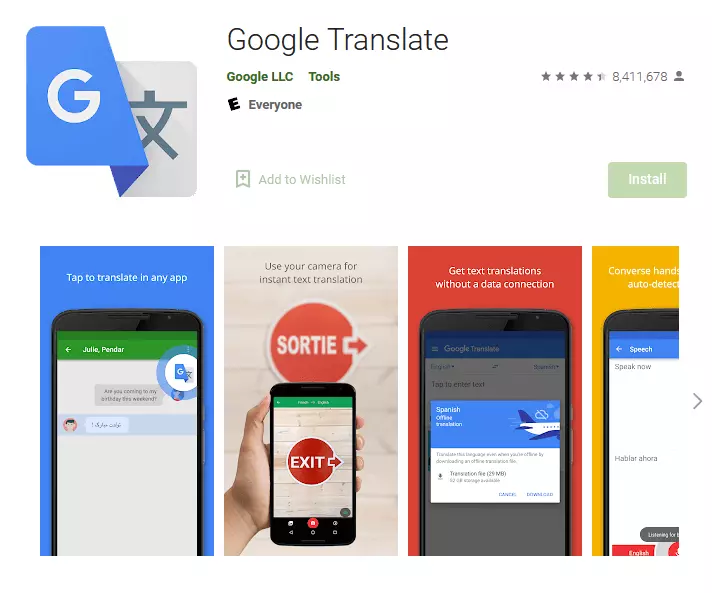 Google Translate in Google Play Store