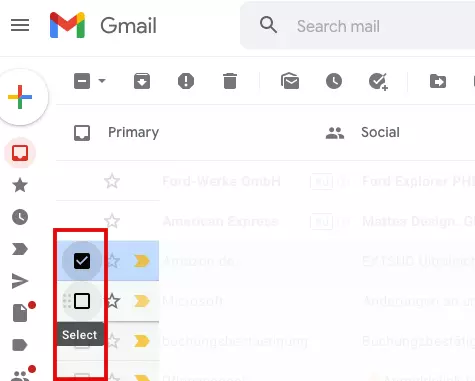 Gmail inbox, tick boxes besides emails