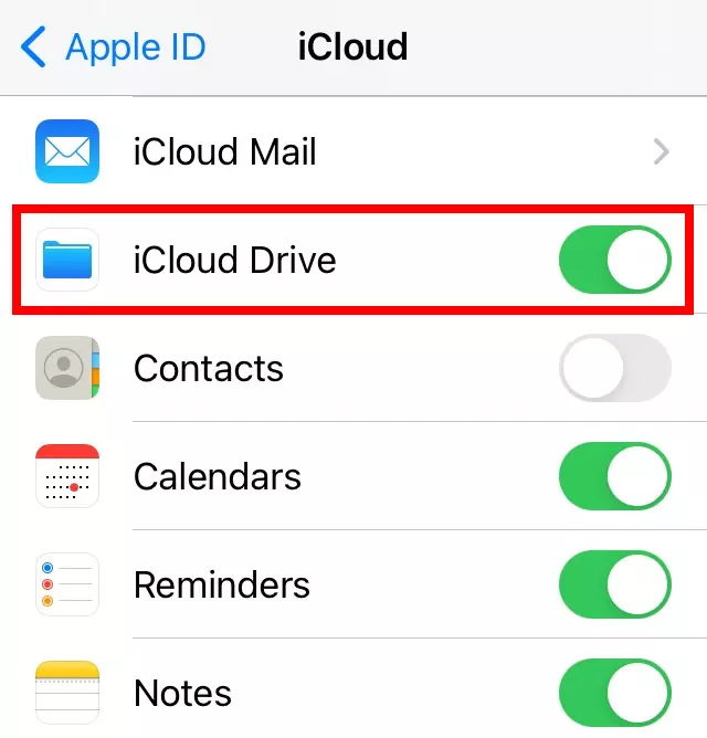 iCloud Drive: iCloud Drive: settings within the “Apple ID” area