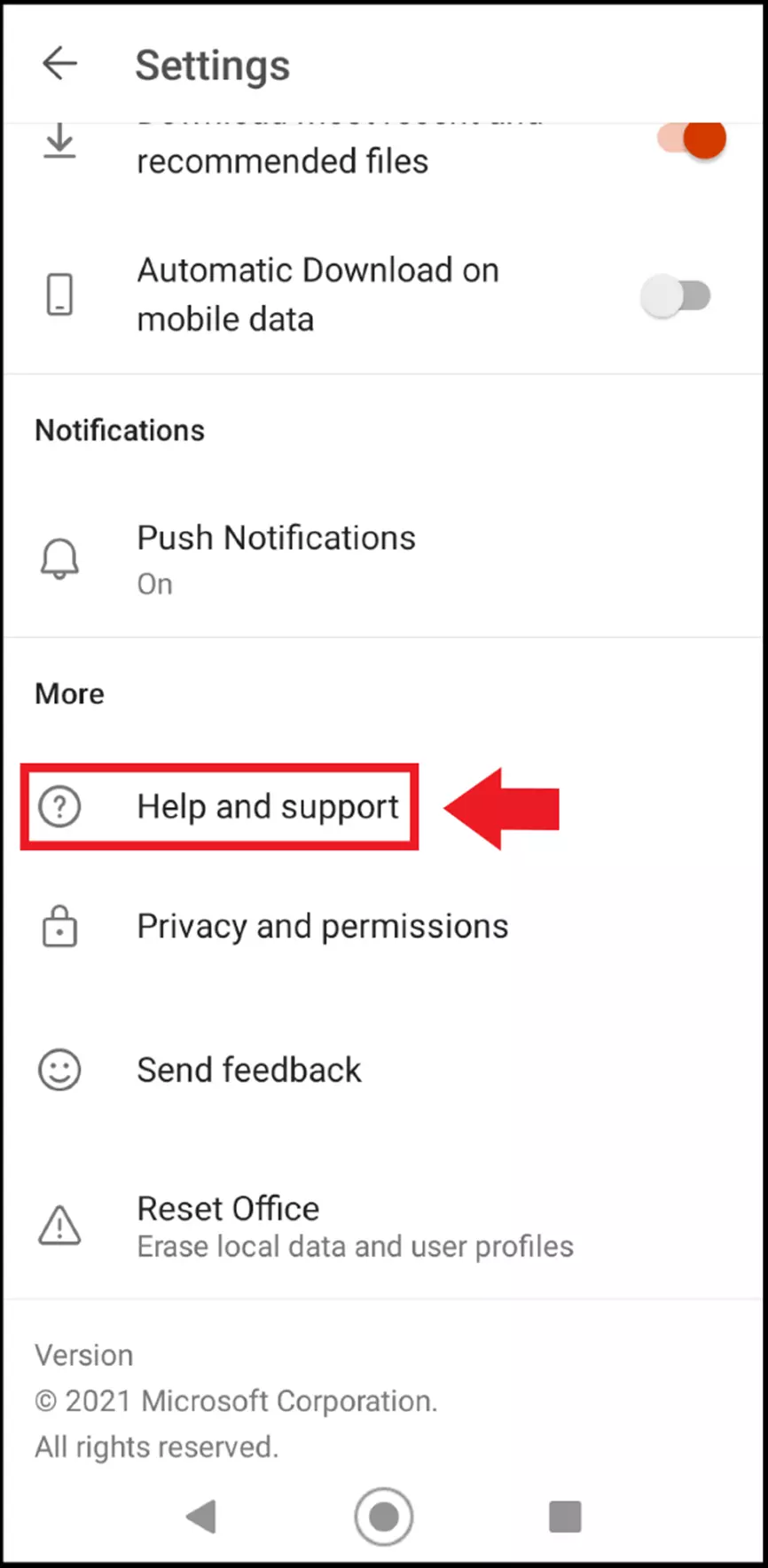 Go to the Settings menu and open ‘Help and support’ in your browser app