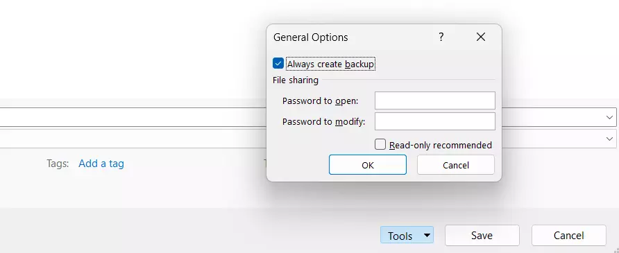 Excel: ‘Always create backup’ option