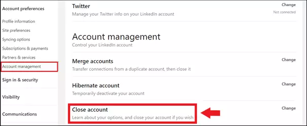 Go to the ‘Account management’ area and select ‘Close account’