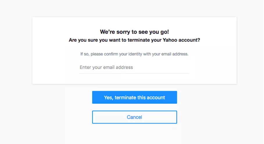 Final confirmation page for deleting a Yahoo account