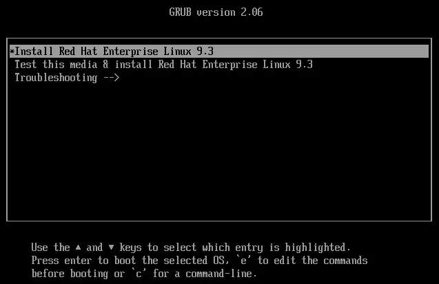 Screenshot of the Red Hat 9 installation menu