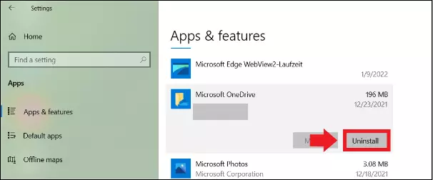 The list of apps in the ‘Apps and features’ menu in Windows Settings