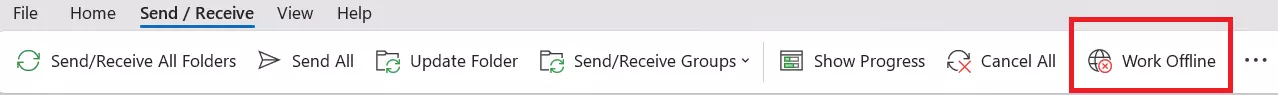 Microsoft Outlook menu bar: ‘Send / Receive’ tab