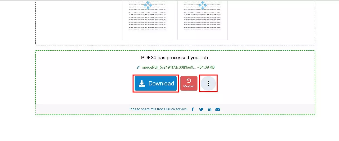 PDF24 Tools after exporting a new PDF