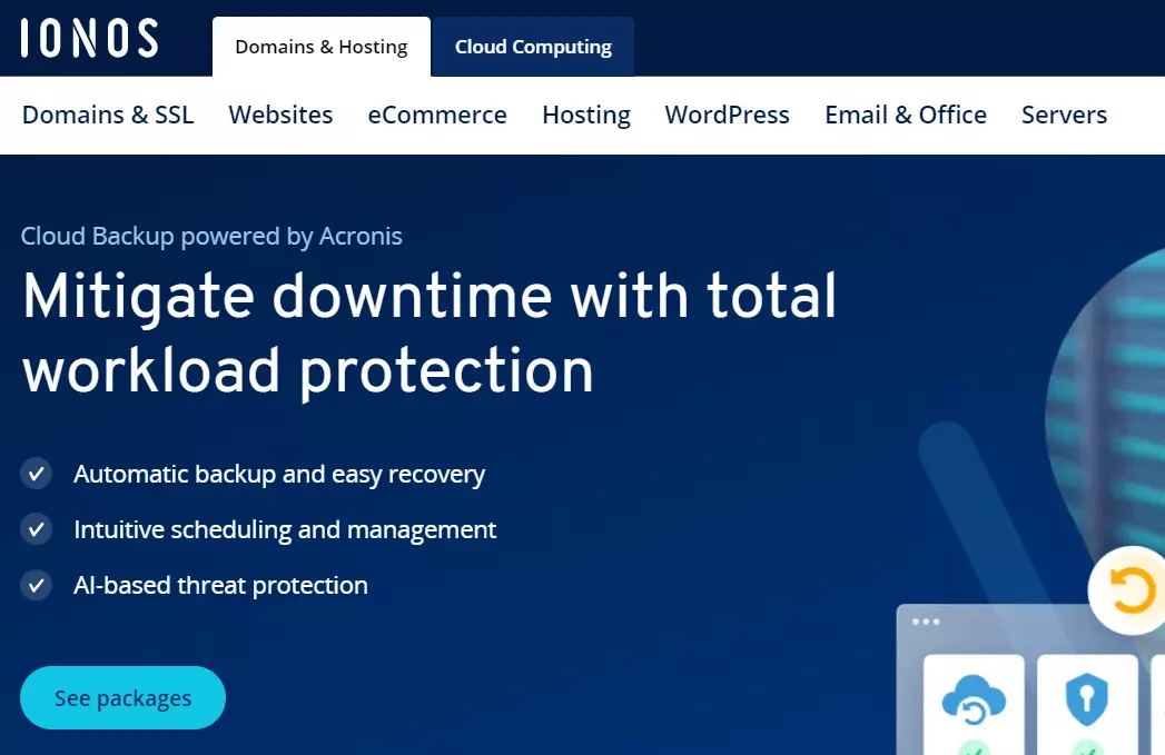 Screenshot of the IONOS Cloud Backup page