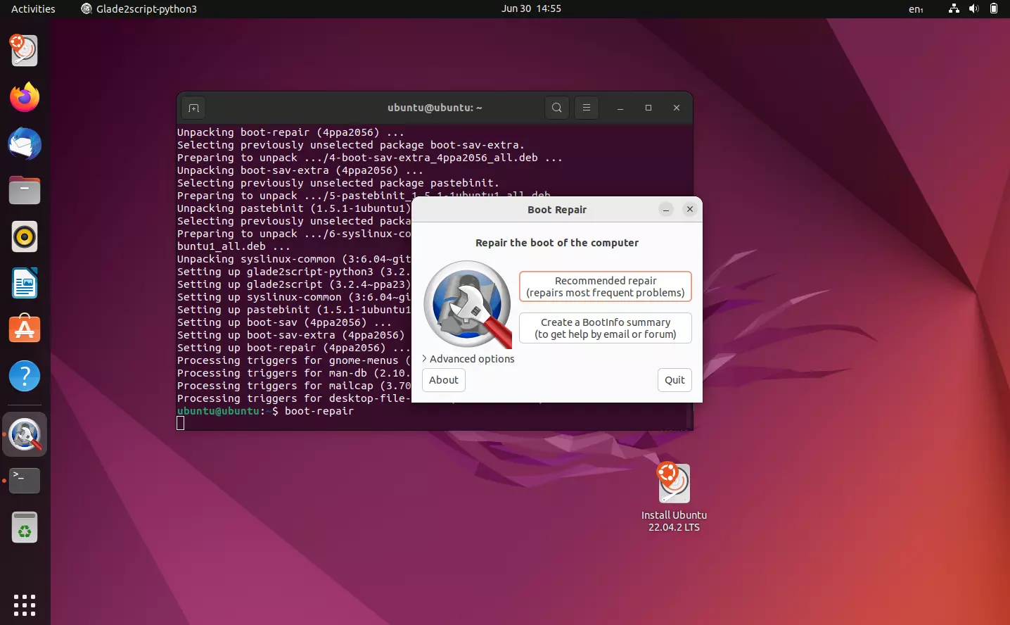 Ubuntu Boot Repair user interface