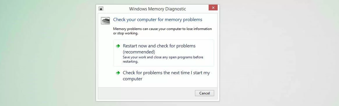 Windows Memory Diagnostic: Start dialogue