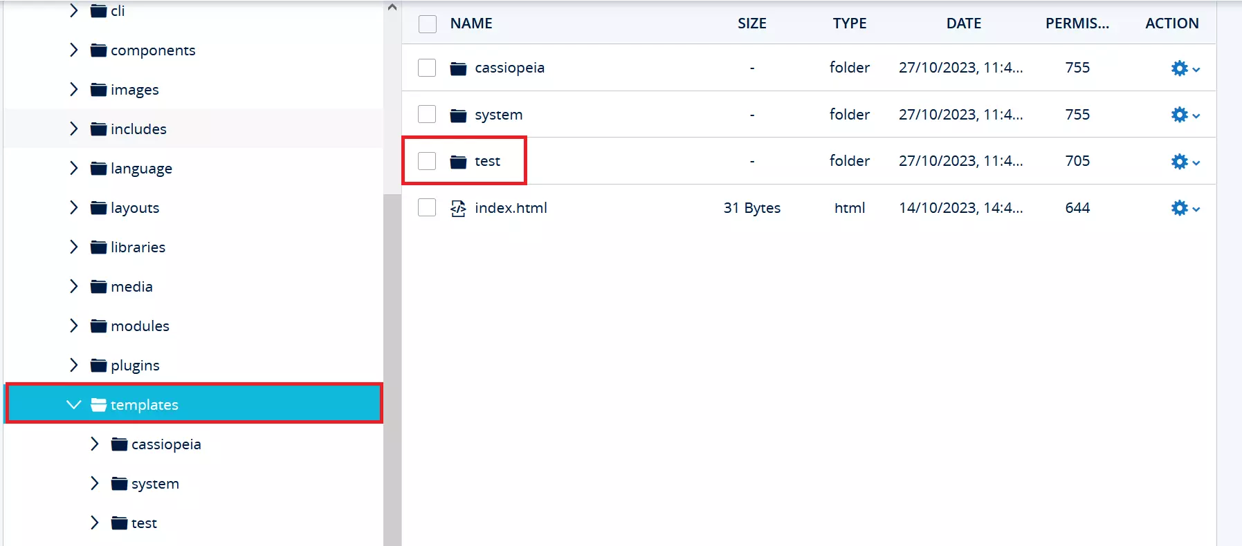 Joomla folder structure in the IONOS panel