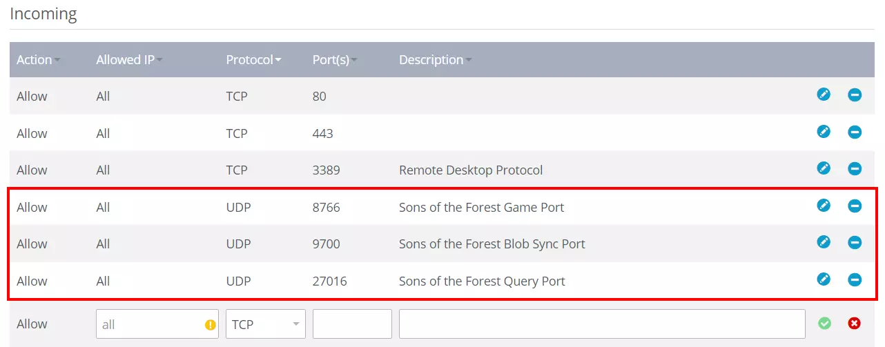 Sons of the Forest server: Opening ports in IONOS Customer Centre