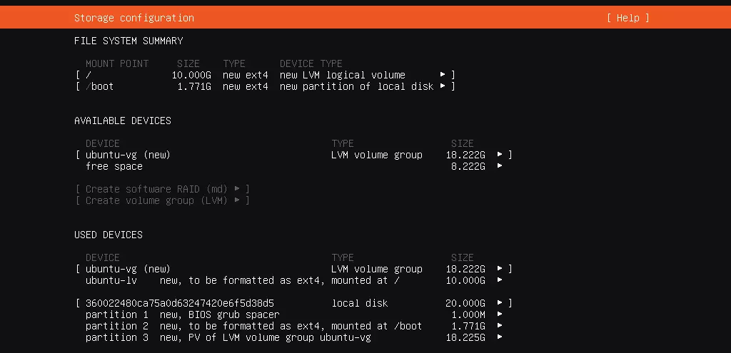 Storage configuration: Ubuntu server setup