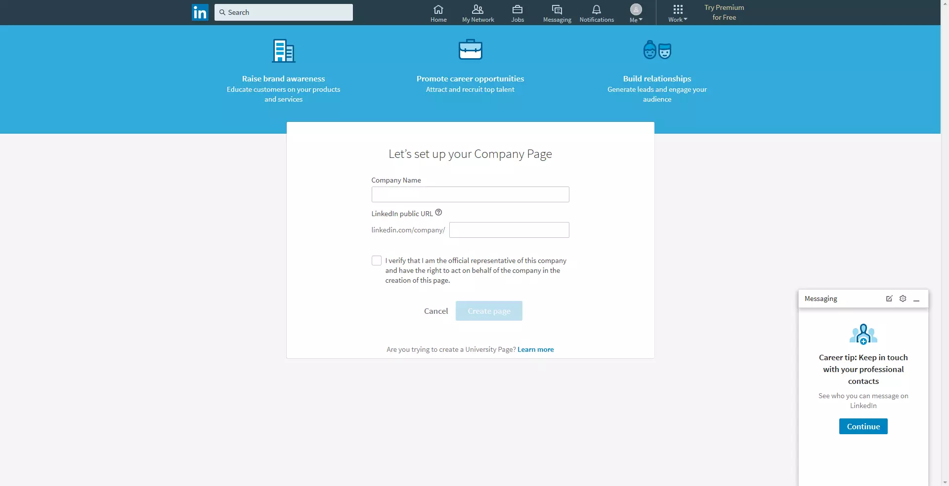 Set up a company page with LinkedIn